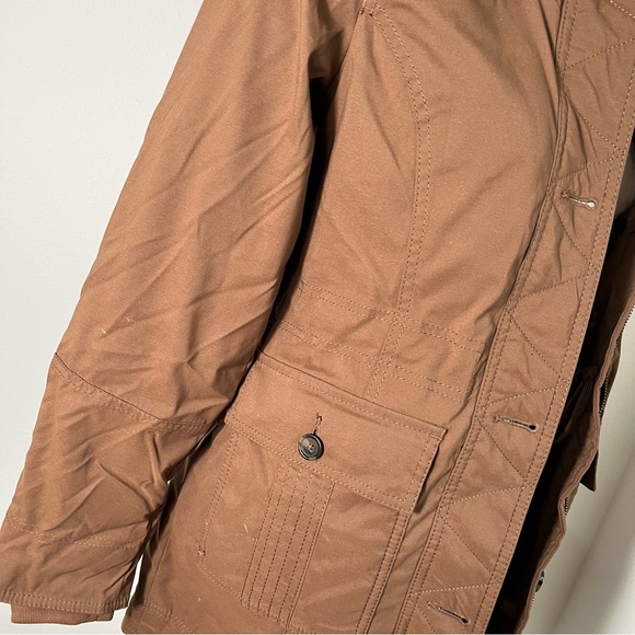 Hollister Brown Hooded Parka Jacket Faux Fur Trim Sherpa Lined Womens Small - Picture 5 of 9